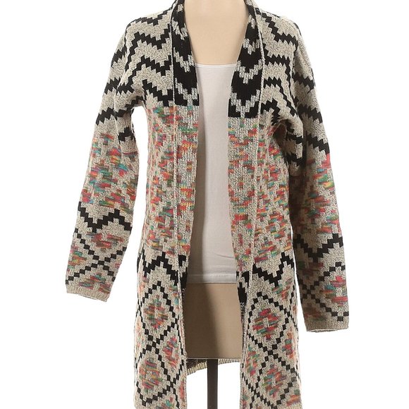 debut Aztec Open Long Cardigan Multicolor Size Small - Picture 1 of 8